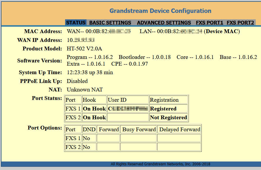 Grandstream web interface